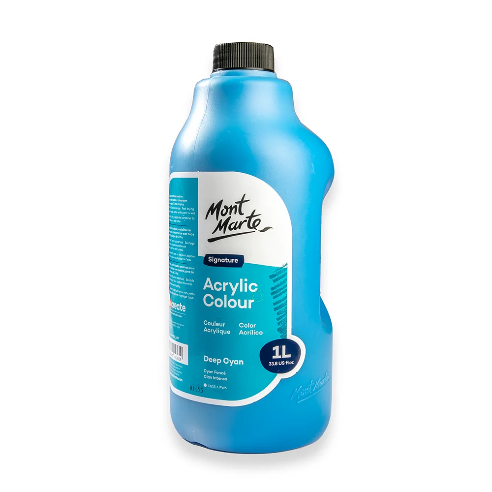 Acrylic Colour Signature 1L (33.8 US fl.oz) Bottle - Deep Cyan - Image 4