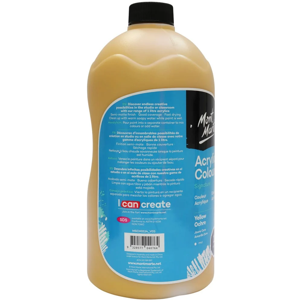 Acrylic Colour Signature 1L (33.8 US fl.oz) Bottle - Yellow Ochre - Image 4