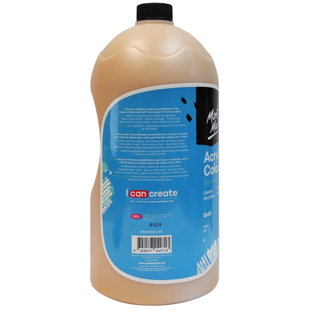 Acrylic Colour Paint Signature 2L (67.6 US fl.oz) Bottle – Gold - Image 4