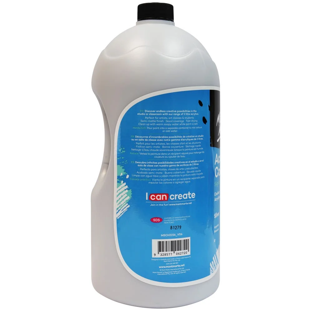 Acrylic Colour Paint Signature 2L (67.6 US fl.oz) Bottle –Silver - Image 4