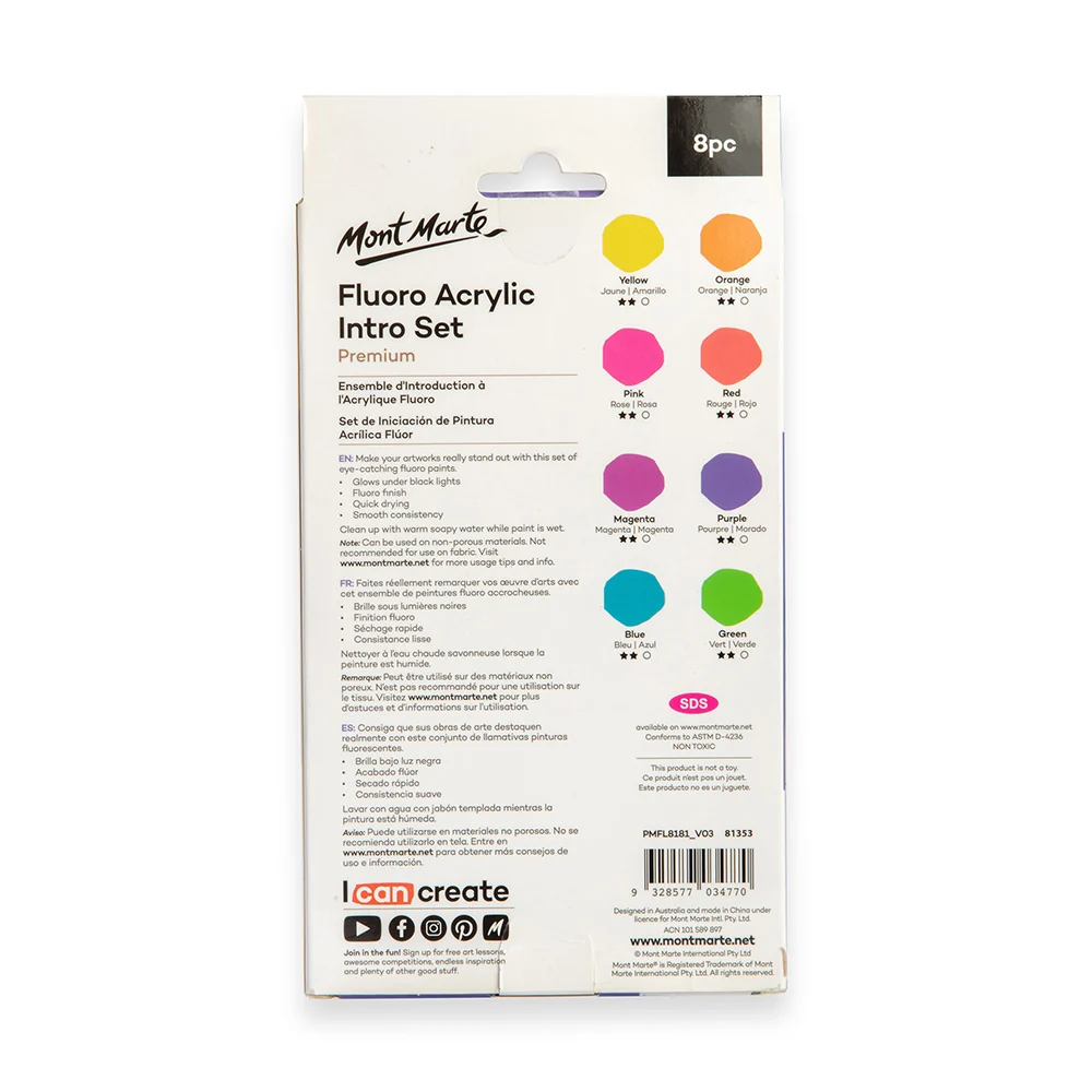 Fluoro Acrylic Paint Intro Set Premium 8pc x 18ml (0.6 US fl.oz) - Image 5
