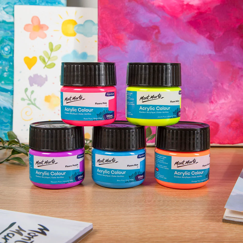 Acrylic Colour Paint Signature 100ml (3.4 US fl.oz) - Fluoro Blue - Image 6