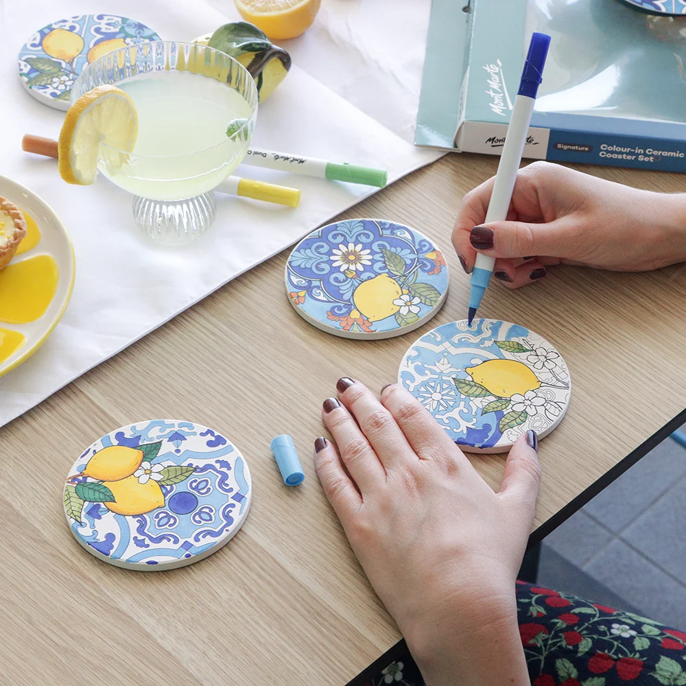 Colour-in Ceramic Coaster Set Signature 7pc – Summer Coast - Image 5