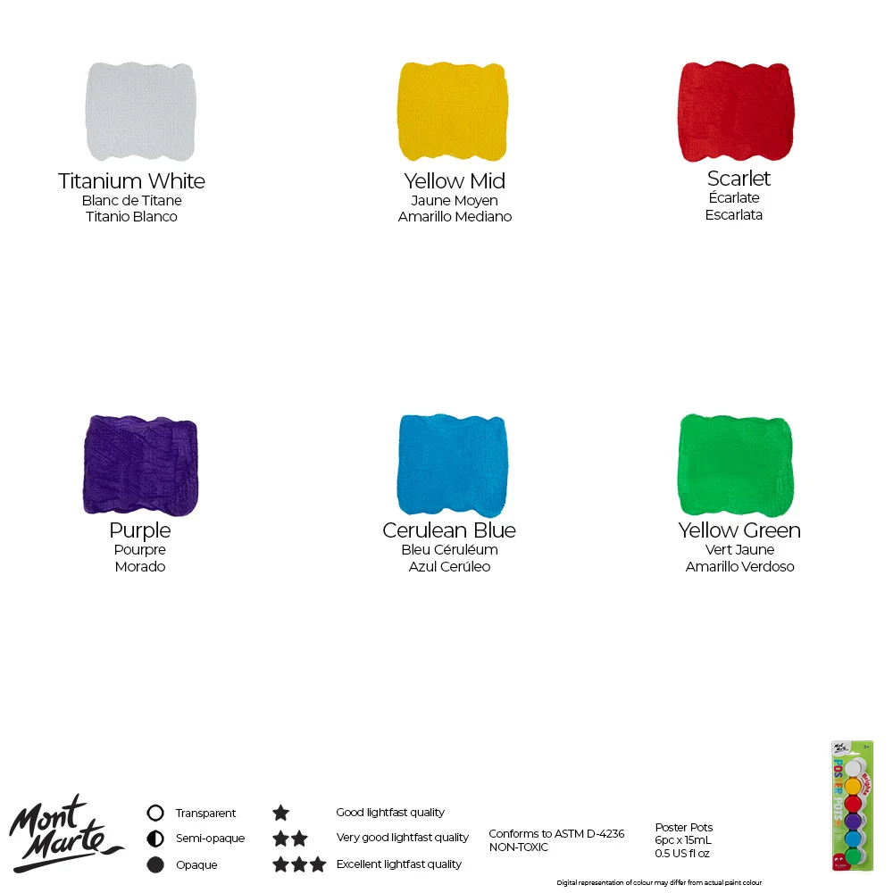 Poster Paint Pots 6pc x 15ml (0.5 US fl.oz) - Brights - Image 8
