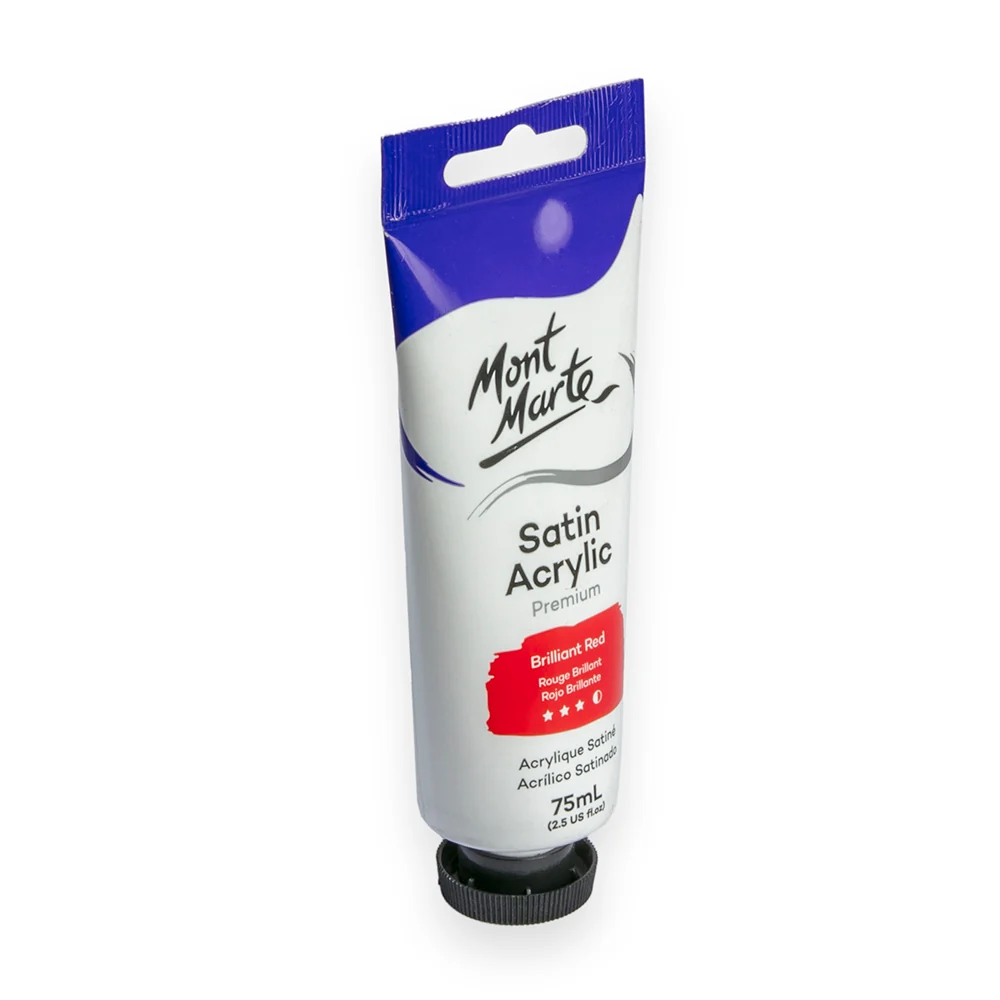 Satin Acrylic Paint Premium 75ml (2.5 US fl.oz) Tube - Brilliant Red - Image 2