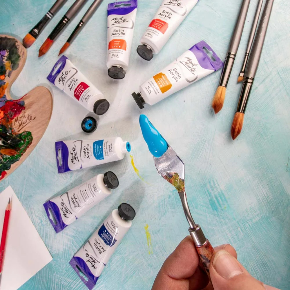 Satin Acrylic Paint Premium 75ml (2.5 US fl.oz) Tube - Cerulean Blue - Image 7