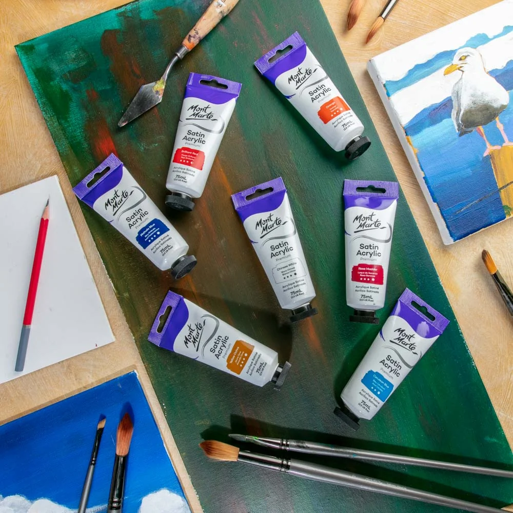 Satin Acrylic Paint Premium 75ml (2.5 US fl.oz) Tube - Chinese White - Image 6