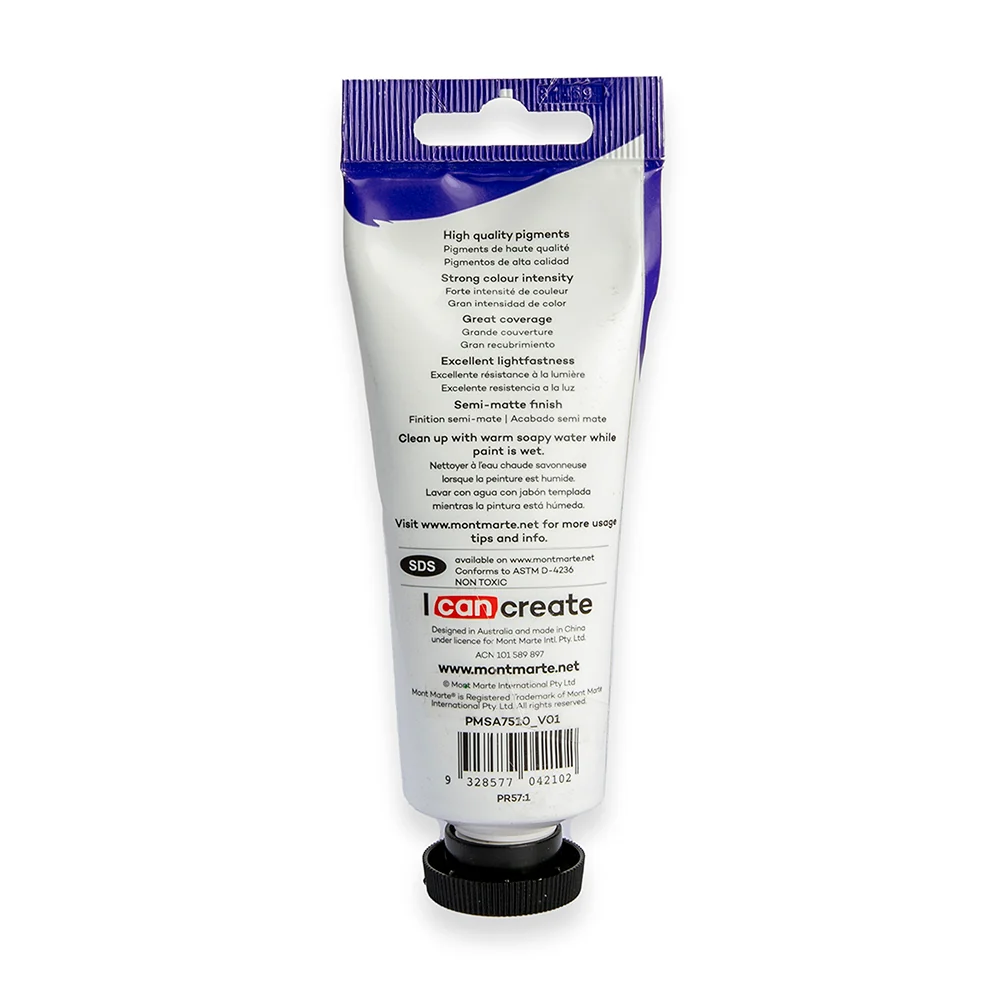 Satin Acrylic Paint Premium 75ml (2.5 US fl.oz) Tube - Crimson - Image 3