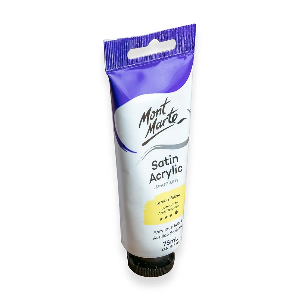 Satin Acrylic Paint Premium 75ml (2.5 US fl.oz) Tube - Lemon Yellow - Image 2