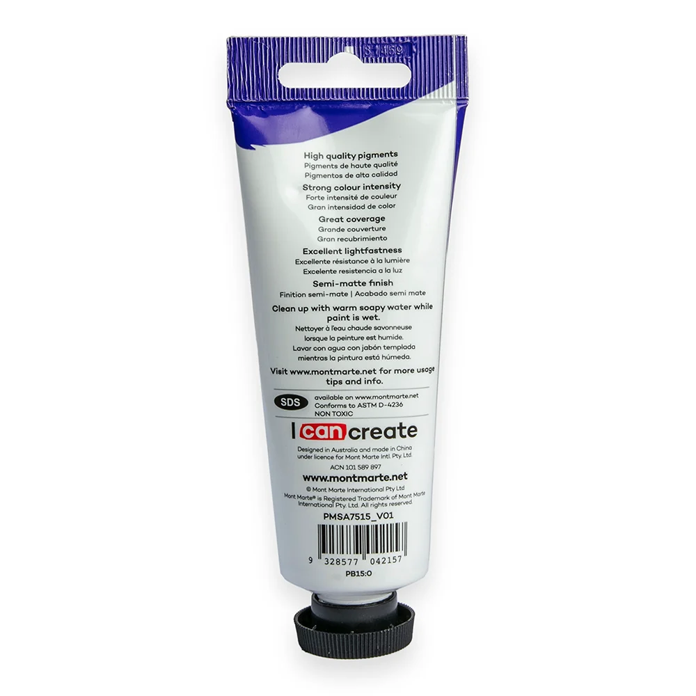 Satin Acrylic Paint Premium 75ml (2.5 US fl.oz) Tube - Phthalo Blue - Image 3