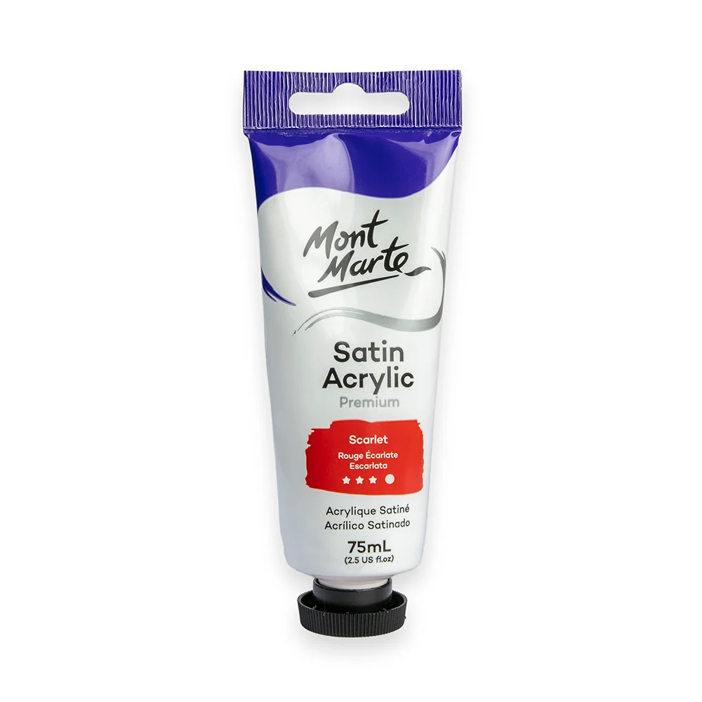Satin Acrylic Paint Premium 75ml (2.5 US fl.oz) Tube - Scarlet