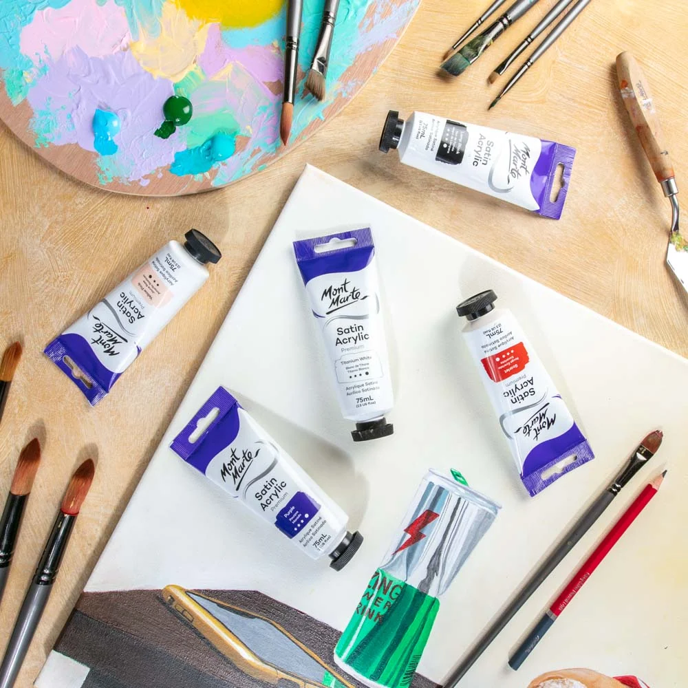 Satin Acrylic Paint Premium 75ml (2.5 US fl.oz) Tube - Titanium White - Image 8