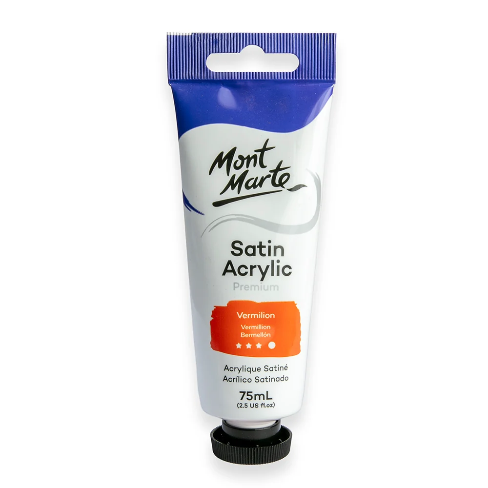 Satin Acrylic Paint Premium 75ml (2.5 US fl.oz) Tube - Vermilion