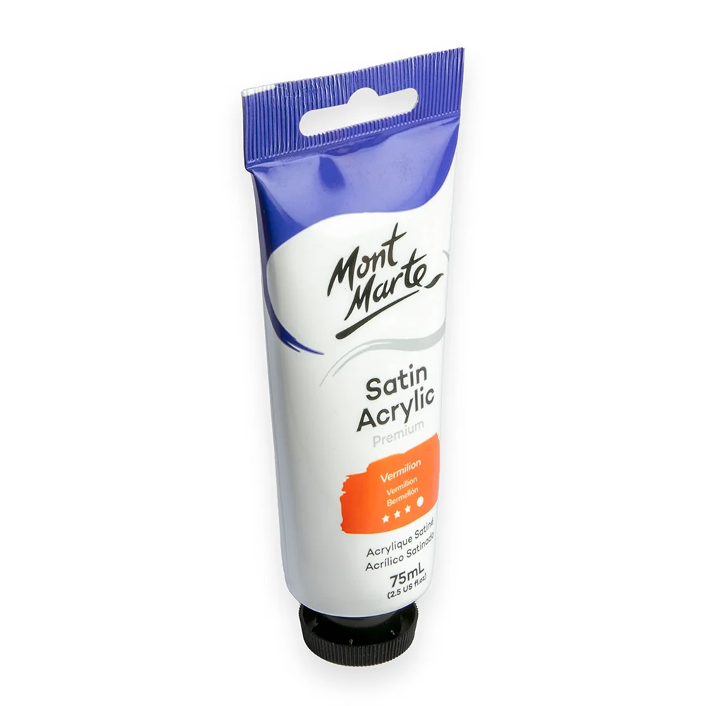 Satin Acrylic Paint Premium 75ml (2.5 US fl.oz) Tube - Vermilion - Image 2