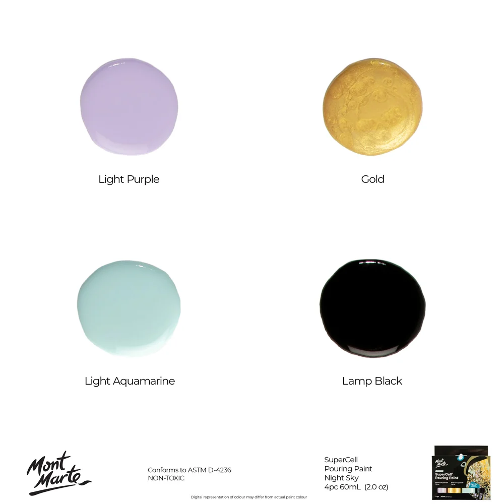 SuperCell Pouring Paint Set Premium 4pc x 60ml (2 US fl.oz) - Night Sky - Image 11