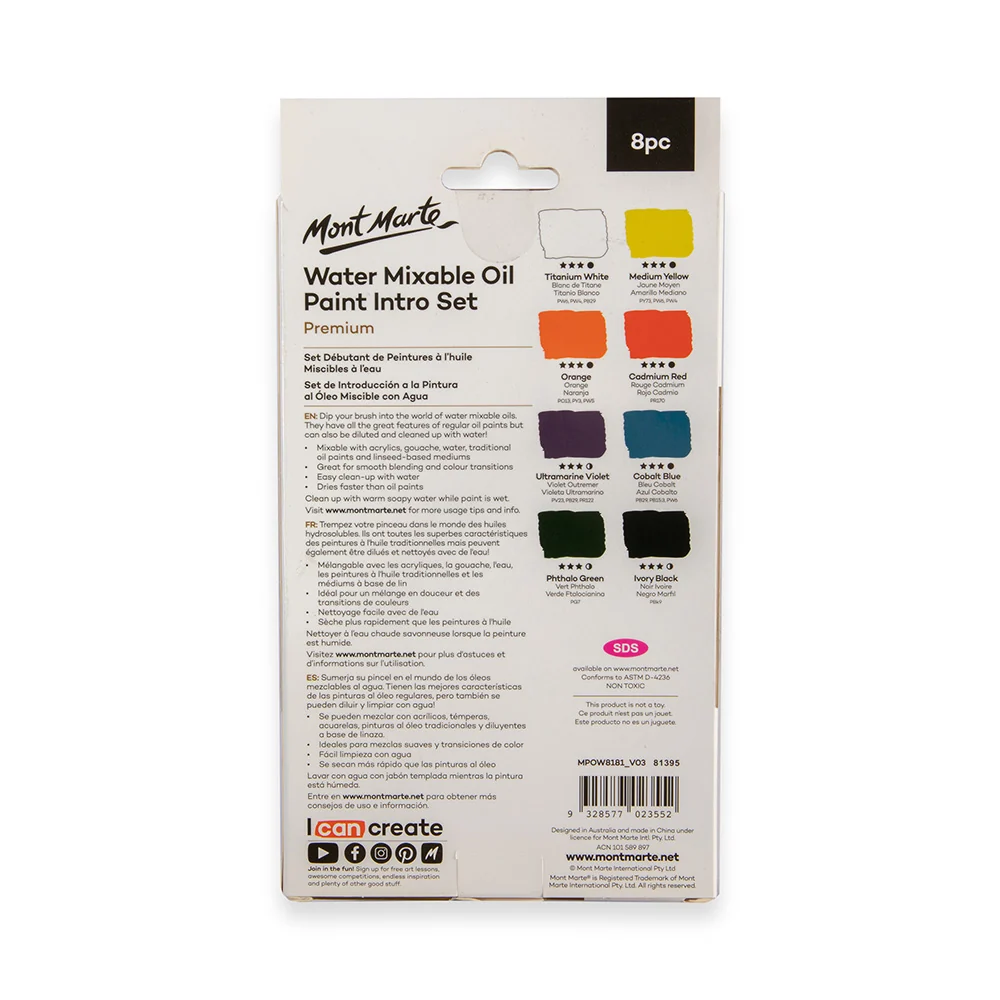 Water Mixable Oil Paint Intro Set Premium 8pc x 18ml (0.6 US fl.oz) - Image 4